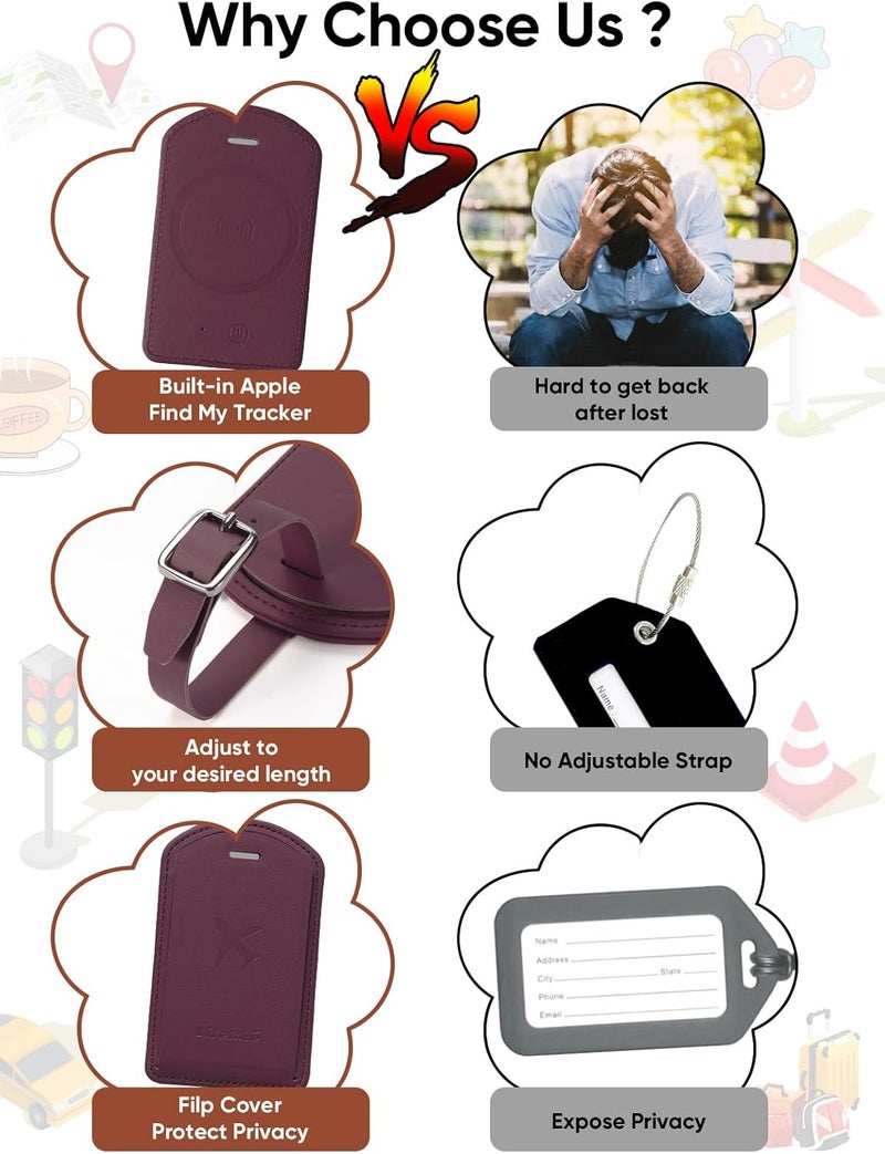 LifeChé Luggage Tags Built-in Anti-Loss Tracker, Luxury Leather Luggage Tags for Suitcase, Travel Bags, Backpacks, Travel Organizer for Lost Baggage Prevention (Rose Purple) - Image 5